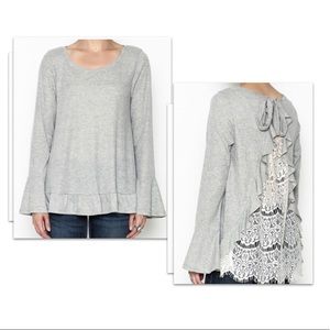 Umgee Ruffle Hem Lace Tie Back Top